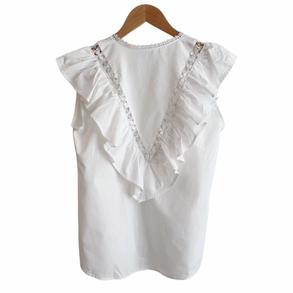 MI GOLONDRINA Valentina White Blouse Top Size Small Ruffle White Embroidered - Picture 3 of 15